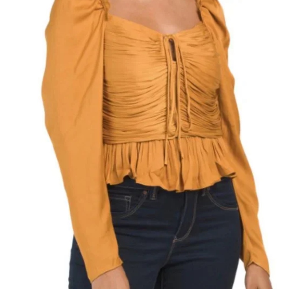 House of Harlow 1960 Luxe Yellow Ruched Blouse